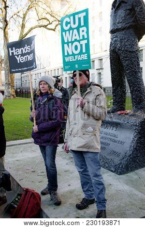 Protesters Gather Outside Downing Street, London, United Kingdom