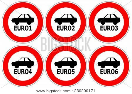 Red Traffic Sign Restricting High Emission Compustion Cars To Enter After German Emission Scandal
