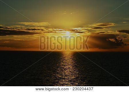 Sunset On The Boat Somewhere Over The North Sea