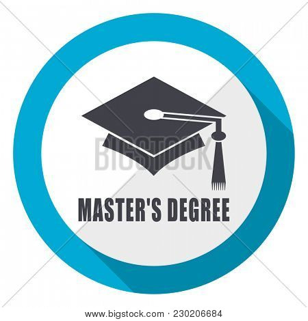 Masters degree blue flat design web icon