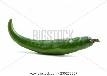 Fresh Green Chili Papper On White Background.