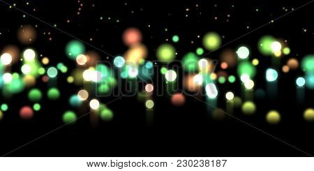 Glow Bokeh Spray Background. Abstract Colorful Horizontal Hero Header With Glitter Particles With De