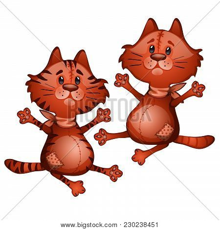 Two A Cute Plush Cat. Vector Illustration.