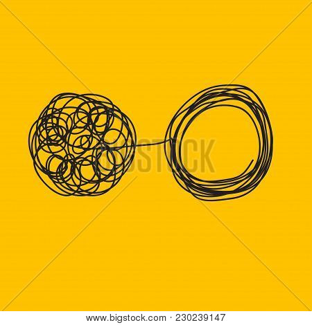 Tangle Tangled And Untangled. Abstract Metaphor, Concept Of Solving Problems In Business. Vector Ill