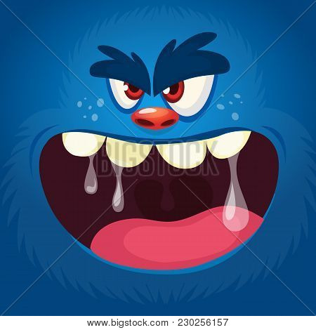 Angry Grim Monster Screaming. Cartoon Vector Illustration Of Spooky Monster Face Avatar. Big Set Of 
