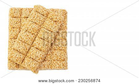 Sesame Brittles Brick Isolated On White Background. Copy Space, Template.