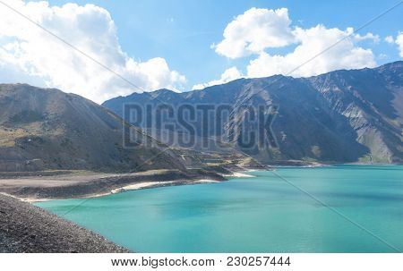 Mountains And Peaks Landscape. Lake Of Yeso. Cajon Del Maipo. Santiago Of Chile