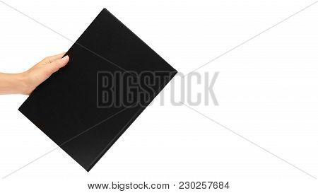 Hand Holding Notebooks Isolated On White Background. Copy Space, Template.