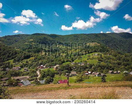 Carpatian Summer Landscape Beautiful Mountains With Cloudy Sky Background