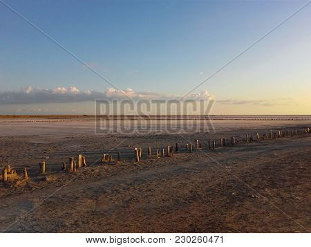 Sunset At Salt Lake. Road. Clear Blue Sky