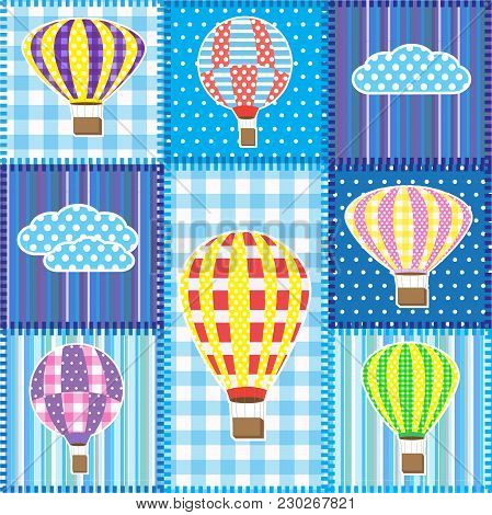 Patchwork With Colorful Hot Air Balloons.seamless Baby Background
