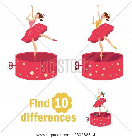 Find 10 Differences. Dancer In The Music Box.
