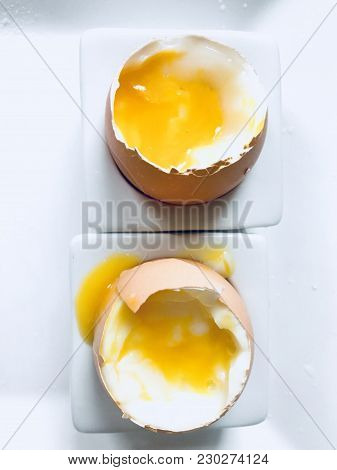 Two Perfect Boiled Eggs In Square Egg Cups