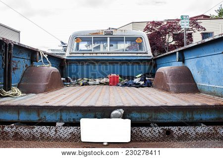 Pickup Truck Taligate Back Rusty Blue Trash Plate