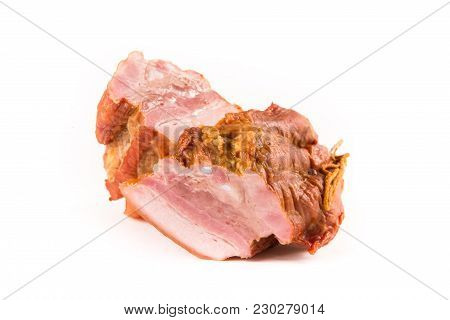 Smoked Brisket With A Layer Of Bacon Isolated On White Background. Meat Products.