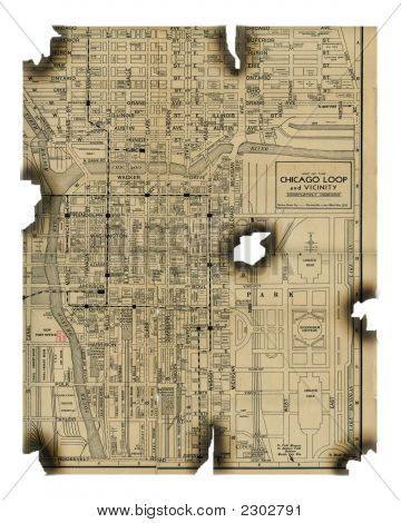 Alte verbrannte Karte von Chicago1930