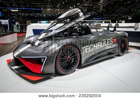 Geneva, Switzerland - March 6, 2018: Techrules Ren Rs Turbine-powered Supercar Showcased At The 88th
