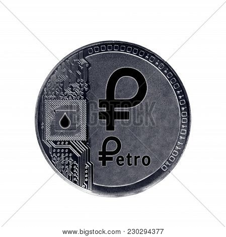 Venezuela Petro. Coin Cryptocurrency Ptr Background Of Flag Of Venezuela Isolated