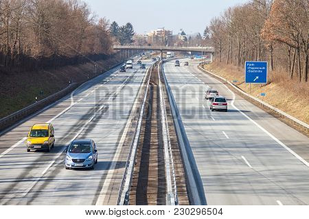Fuerth / Germany - March 4, 2018: Traffic On German Highway 73 Near Fuerth, Germany