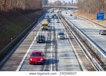 Fuerth / Germany - March 4, 2018: Traffic On German Highway 73 Near Fuerth, Germany