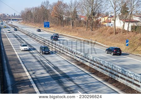 Fuerth / Germany - March 4, 2018: Traffic On German Highway 73 Near Fuerth, Germany