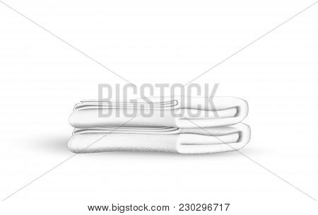 Vector White Towel Mockup. Folded Bathroom Textile Terry Cotton Cloth Pile, Beach Holiday Vacation H