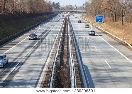 Fuerth / Germany - March 4, 2018: Traffic On German Highway 73 Near Fuerth, Germany