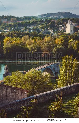Part Of Avignon Bridge Across Rhone