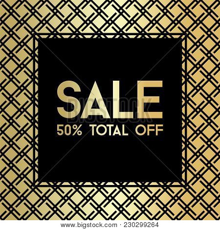 Gold Gride. Sale Banner Template. Decorative Card With Ornament For Promotion.