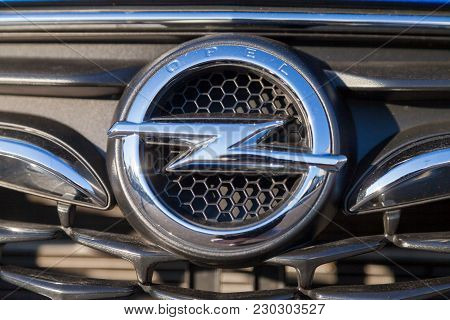 Nuernberg / Germany - March 4, 2018: Opel Logo On A Car At An Opel Car Dealer In Germany. Opel Autom