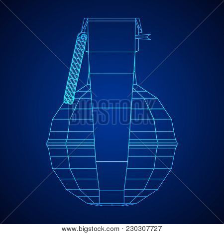 Hand Bomb Frag Grenade Wireframe Low Poly Mesh Vector Illustration