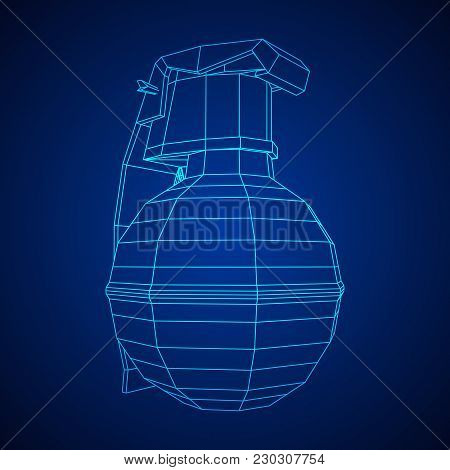 Hand Bomb Frag Grenade Wireframe Low Poly Mesh Vector Illustration