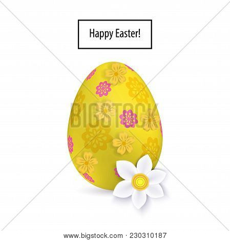 Yellow Easter Egg And Snowdrip On The White Background. Easter Banner