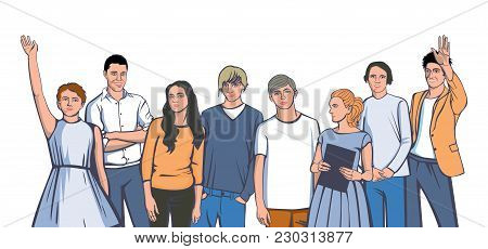 Vector Image Of A Group Of Boys And Girls Students