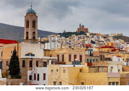 View Of The City Ermoupolis. Greece. Syros Island