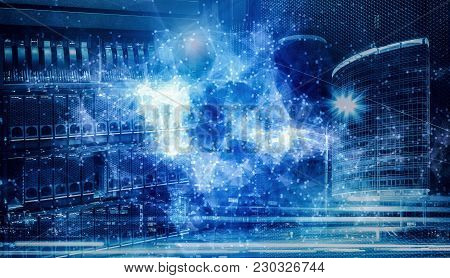 Concept View Of Data Technology Against Skyscraper In City