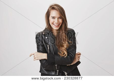 Laughing Out Loud In This Beautiful Spring Day. Portrait Of Attractive Urban Girl With Blond Hair In
