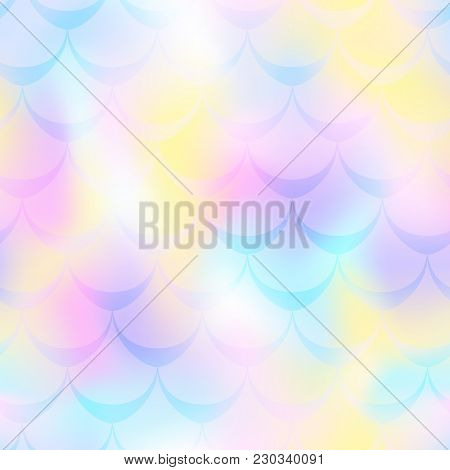 Pink Pearl Mermaid Skin Vector Seamless Pattern. Pastel Iridescent Background. Fish Scale Pattern. F