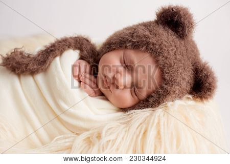 New Born Baby Girl Sleeping With Her Teddy Bear