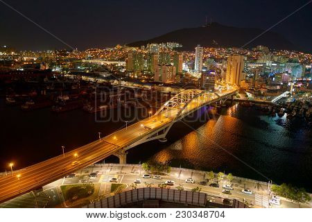 BUSAN, SOUTH KOREA - CIRCA MAY, 2017: view of Busan from Lotte Department Store. Busan, formerly known as Pusan, is South Korea's second most-populous city after Seoul.