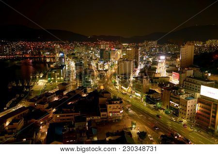 BUSAN, SOUTH KOREA - CIRCA MAY, 2017: view of Busan from Lotte Department Store. Busan, formerly known as Pusan, is South Korea's second most-populous city after Seoul.