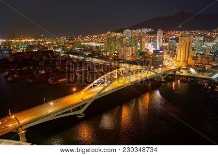 BUSAN, SOUTH KOREA - CIRCA MAY, 2017: view of Busan from Lotte Department Store. Busan, formerly known as Pusan, is South Korea's second most-populous city after Seoul.