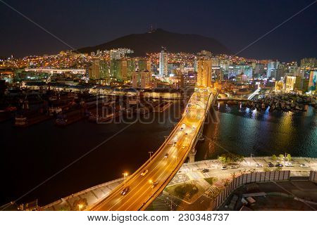 BUSAN, SOUTH KOREA - CIRCA MAY, 2017: view of Busan from Lotte Department Store. Busan, formerly known as Pusan, is South Korea's second most-populous city after Seoul.