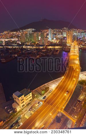 BUSAN, SOUTH KOREA - CIRCA MAY, 2017: view of Busan from Lotte Department Store. Busan, formerly known as Pusan, is South Korea's second most-populous city after Seoul.