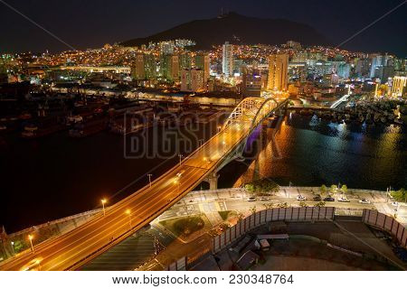 BUSAN, SOUTH KOREA - CIRCA MAY, 2017: view of Busan from Lotte Department Store. Busan, formerly known as Pusan, is South Korea's second most-populous city after Seoul.