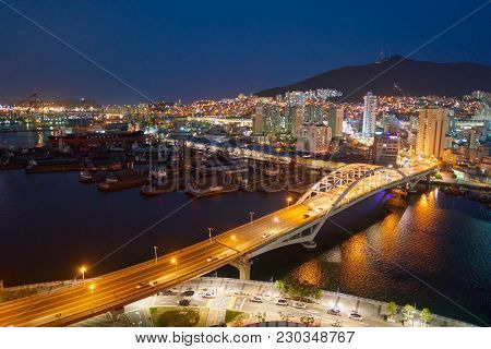 BUSAN, SOUTH KOREA - CIRCA MAY, 2017: view of Busan from Lotte Department Store. Busan, formerly known as Pusan, is South Korea's second most-populous city after Seoul.