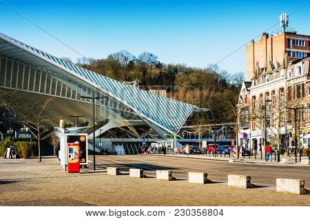 LIEGE, BELGIUM - February 24, 2018: famous architecture railway station Liege-Guillemins