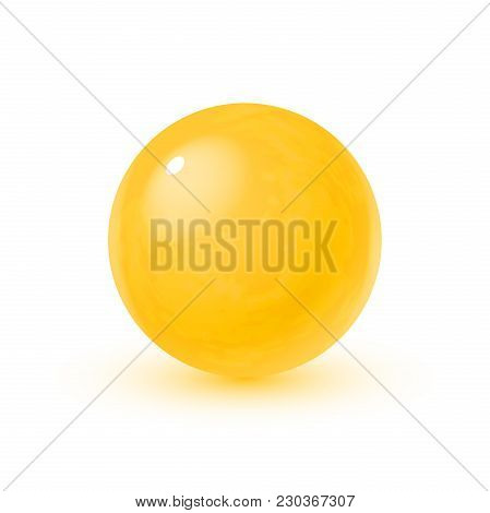 Realistic Glass Sphere With Shadows, Reflection Of Sky In Mirror Surface Of Yellow Pearl, 3d Vector 