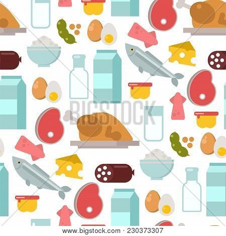 Everyday Food Common Goods Organic Products We Get By Shopping In Supermarket Vector Illustration. P
