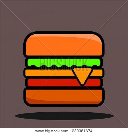 Vector Cartoon Burger With Cheese, Meat And Salad Icon Isolated On White Background.tasty Gourmet Bu